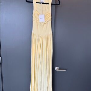 Yellow Pleated Sleeveless Maxi Gown for Weddings